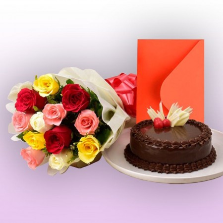 Attractive Combo of Black Forest Cake N Bouquet of Red Rose to Jaipur, India